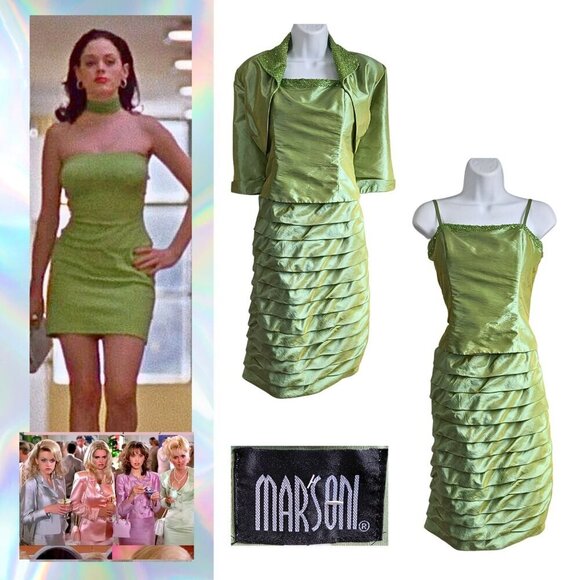 Vtg Y2K MARSONI Avocado Party Dress Jacket Set - The Nanny/Romy & Michele Sz 10 - Picture 1 of 10